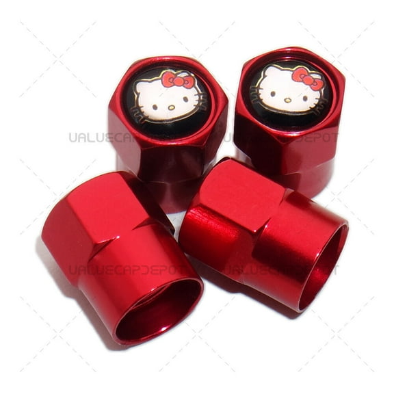 4pcs Hex Hello Kitty Car Wheels Tire Air Valve Caps Stem Dust Cover Decor Red