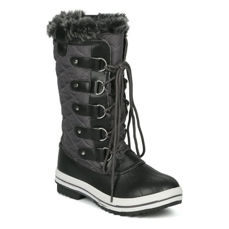 Women Mixed Media Mid-Calf Quilted Lace Up Fur Shearling Winter Boot - 18154