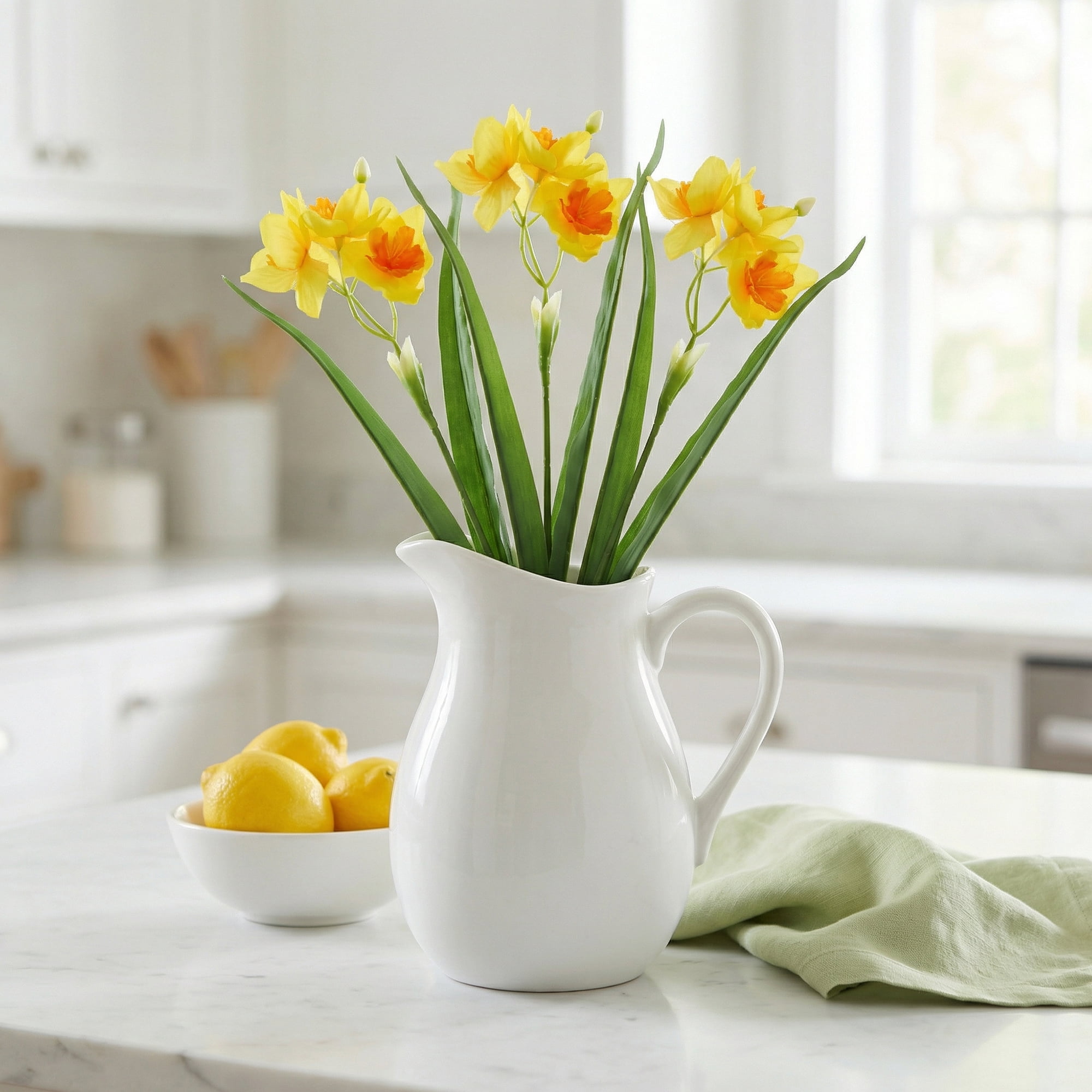 Unique Bargains 8Pcs Artificial Daffodils Flowers Fake Daffodil Bouquet Yellow 18"