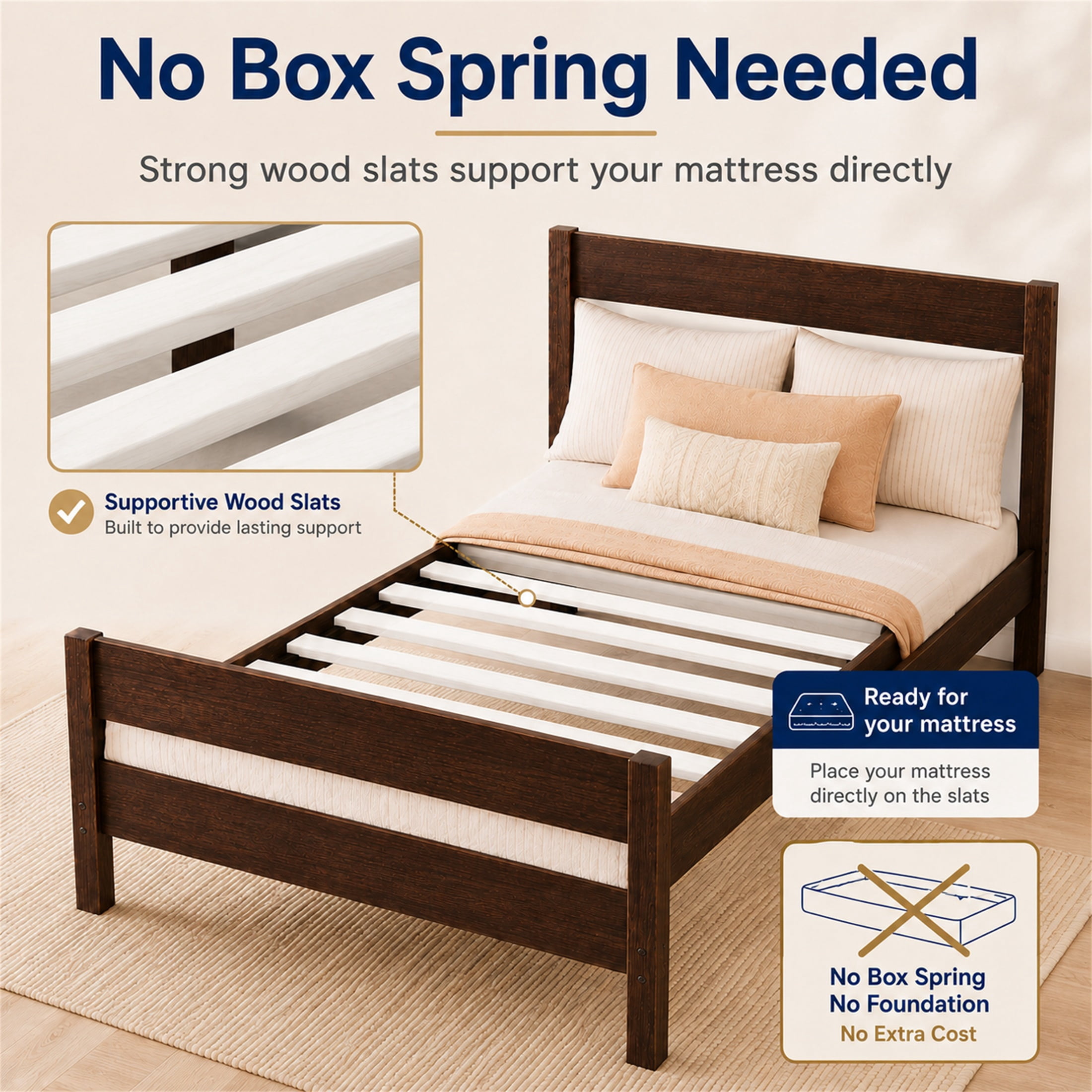 SESSLIFE Twin Bed Frame, Solid Wood Twin Platform Bed Frame with Headboard & Footboard, No Box Spring Needed with 250LBS, Easy Assembly, Espresso