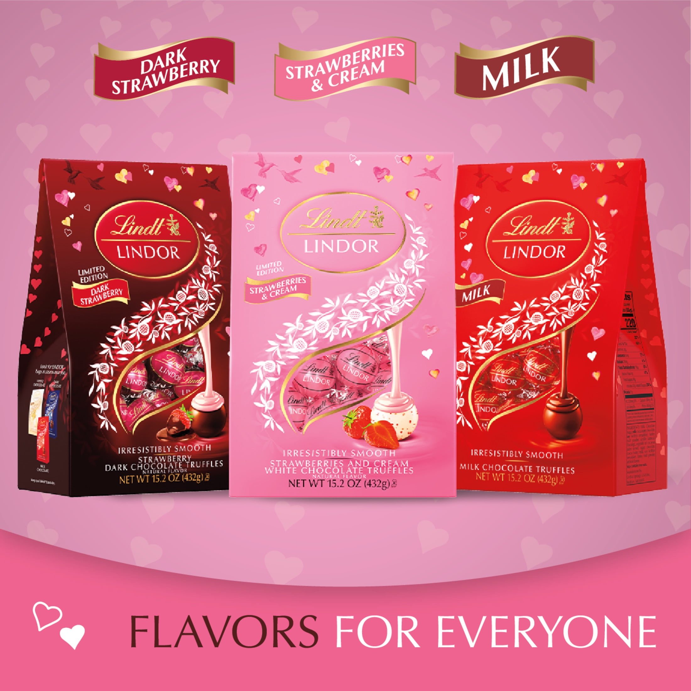 Lindt LINDOR Valentine's Day Strawberries and Cream White Chocolate Candy Truffles, 15.2 oz. Bag