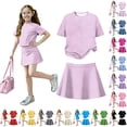 thumbnail image 5 of Grblisyd Girls 2 Piece Outfits Cute Solid Color Short Sleeve Tops and Casual Skirt Set, 5 of 5