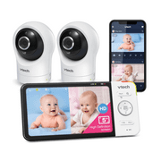 VTech RM5764-2HD 1080p Smart WiFi Remote Access 2 Camera BabyMonitor, 360° Pan & Tilt, 5" 720p HD Display, Night Vision, Soothing Sounds, 2-Way Talk, Temperature & Motion Detection, iOS & Android