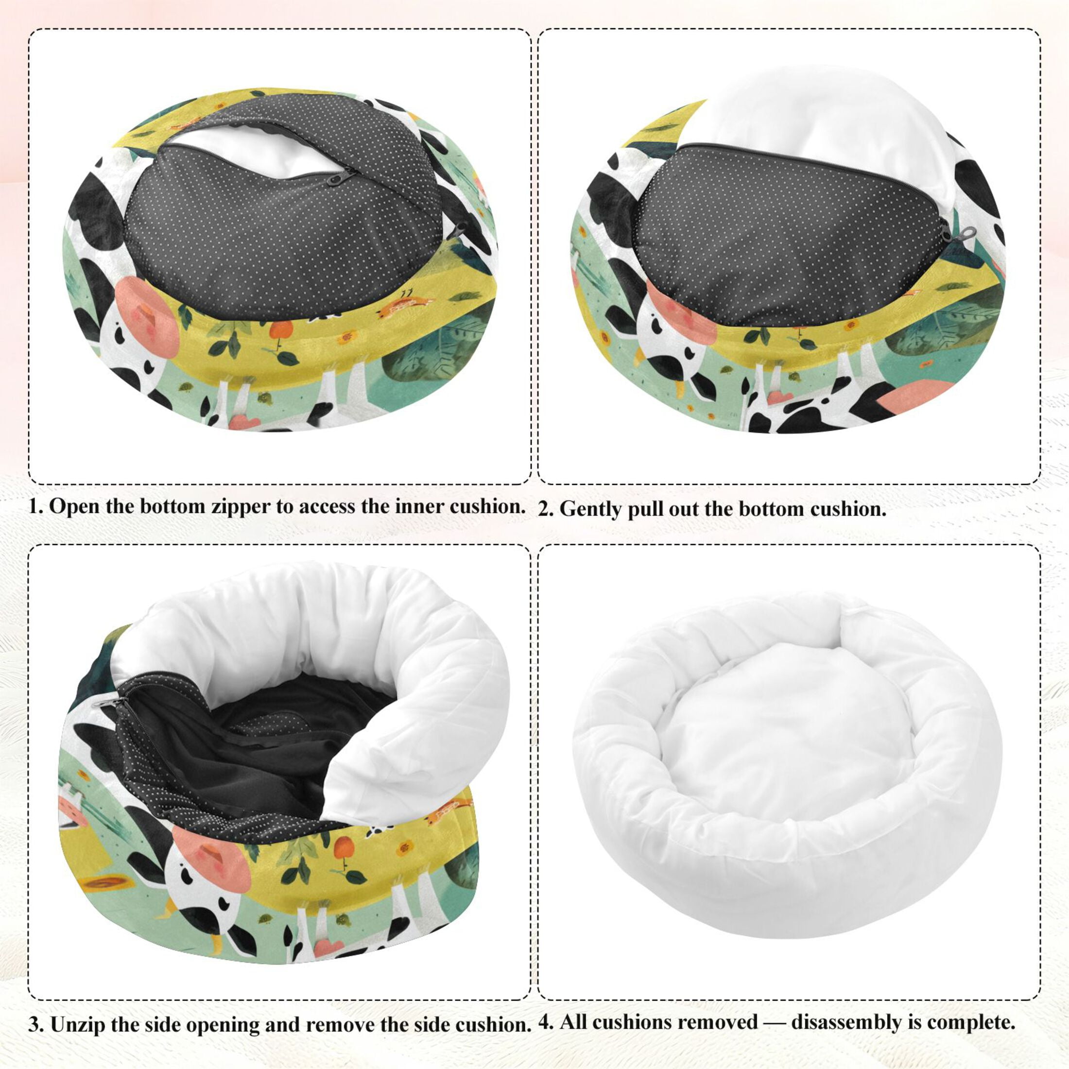 Iauyy Pet Couch Donut Cat Bed for Indoor Cats/Small Dogs Washable & Machine with Non-slip Bottom Calming Cat Furniture, Farm with Tractors (M)