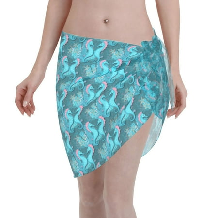 Disketp Seahorse Women Swimsuit Cover Up Short Chiffon Summer Beach Sarong Bikini Wrap Skirt Bathing Suit