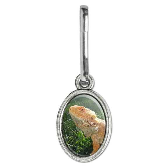 Bearded Dragon in Profile Antiqued Oval Charm Clothes Purse Suitcase Backpack Zipper Pull Aid