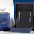 thumbnail image 5 of Gem Stone King 18K Rose Gold Plated Silver Blue Lapis and Pink Moissanite Dangle Earrings for Women with Lab Grown Diamond (4.49 Cttw, Oval 9X7MM), 5 of 6
