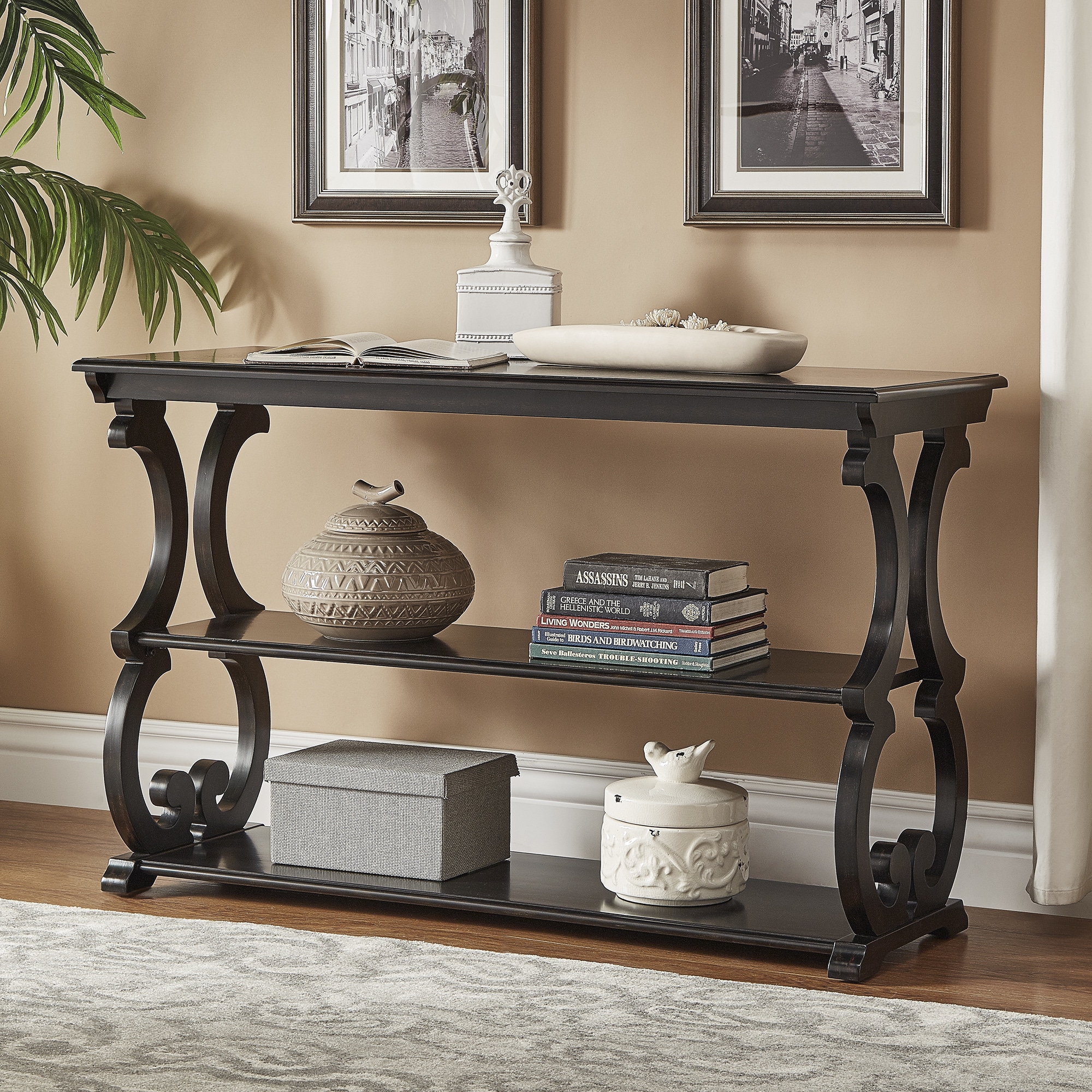 Shop Weston Home Caden Wood Scrollwork Sofa Table, Antique Black ...