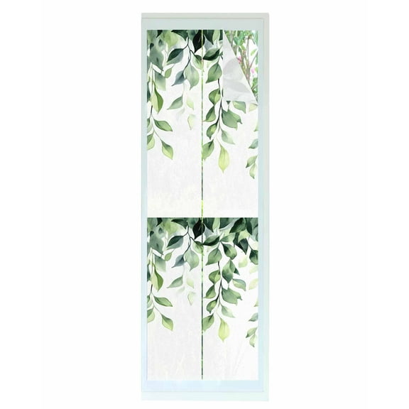 Window Privacy Film Green Leaves Stained Glass Window Film Decorative Sun Block Window Cover Spring Rustic Botanical Eucalyptus Vines Window Clings Static Adhesive Sticker for Bathroom 23.6"x78.7"
