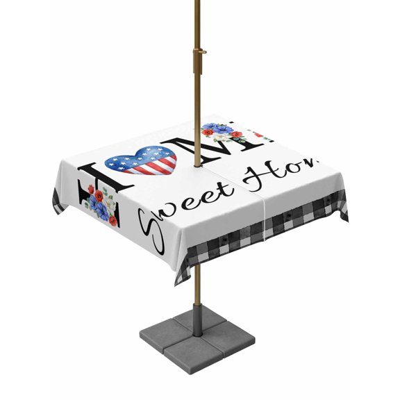 Outdoor Tablecloth with Umbrella Hole for Patio/Picnic/Party/Camping, 250th Anniversary Waterproof Table Cloth Square Cover Washable, Home Sweet Black Plaid 4th of July (54"x 54")