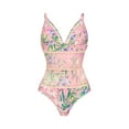 thumbnail image 2 of IBTOM CASTLE Women's One Piece Swimsuit with Beach Cover up Wrap Skirt Sarong Retro Floral Print Bikini Set Two Piece Bathing Suit L Pink - Straps, 2 of 5