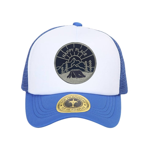Gravity Threads Happy Place Patch Trucker Hat - Royal/White