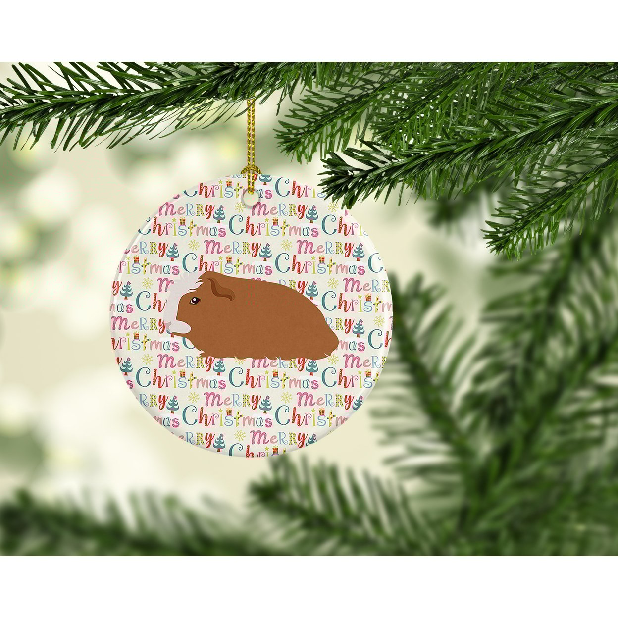 thumbnail image 2 of Crested Guinea Pig Christmas Ceramic Ornament 2.8 in x 2.8 in, 2 of 3