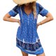 thumbnail image 1 of Vestido estampado para mujer Estilo de vacaciones Vestido de manga corta de verano Escote Corbata Falda informal para mujer Azul S, 1 of 6
