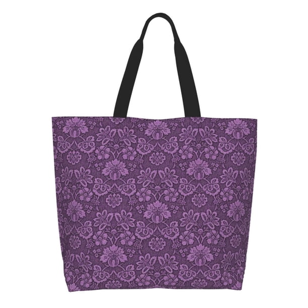 Disketp Retro Florals Purple Bolsa Tote Estampada para Mujer, Bolso de Hombro y de Mano para Compras y Viajes