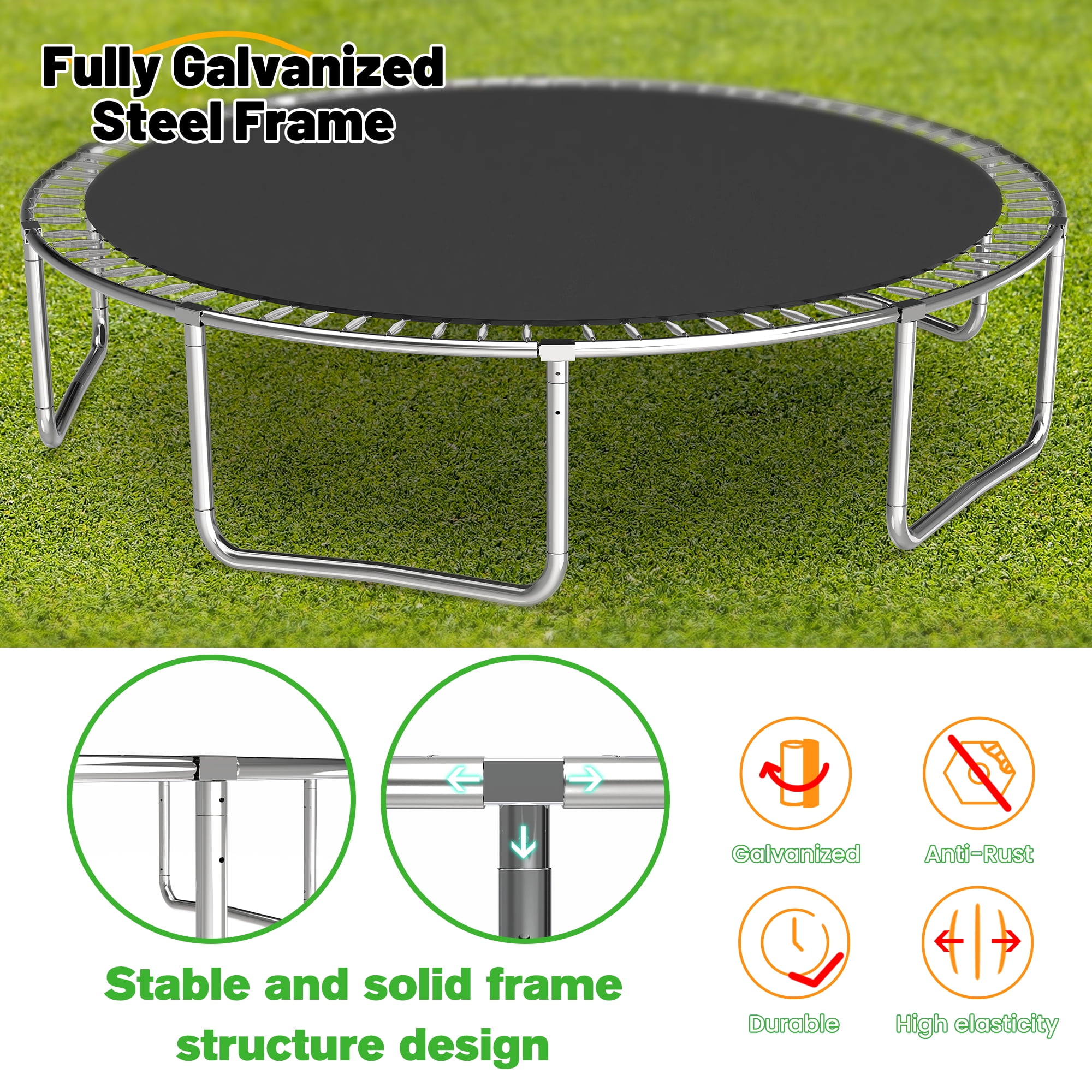 Leumius 14ft Trampoline with Basketball Hoop,Outdoor Trampoline with with Enclosure Net,Heavy-Duty Backyard Trampoline for Adults and Kids,Green