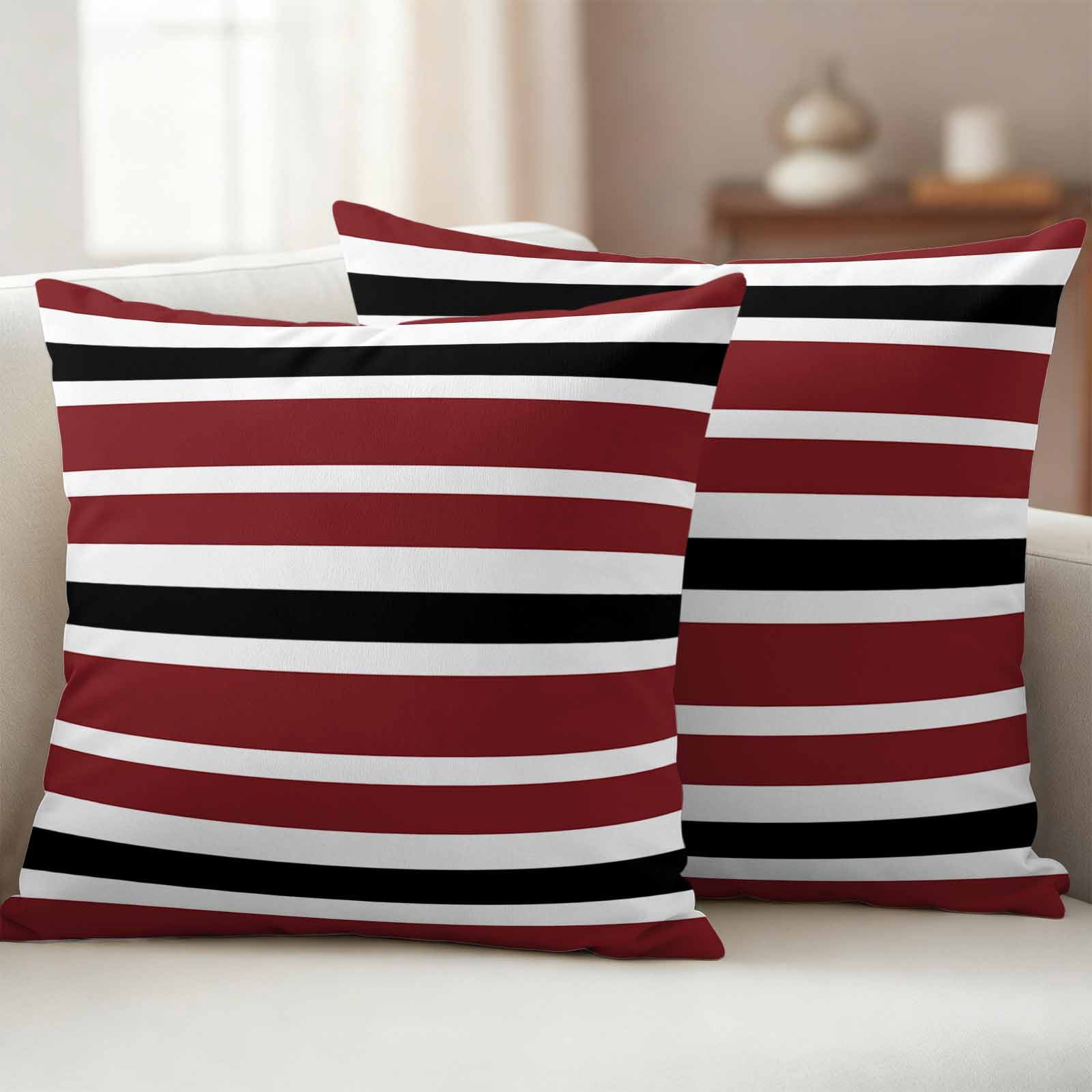 Outdoor Pillow Covers Vintage Burgundy Red Black White Stripes Waterproof Pillow Cases 18x18 Set of 2, Minimalist Line Throw Pillow Cover Pillowcase for Patio Balcony Couch Garden