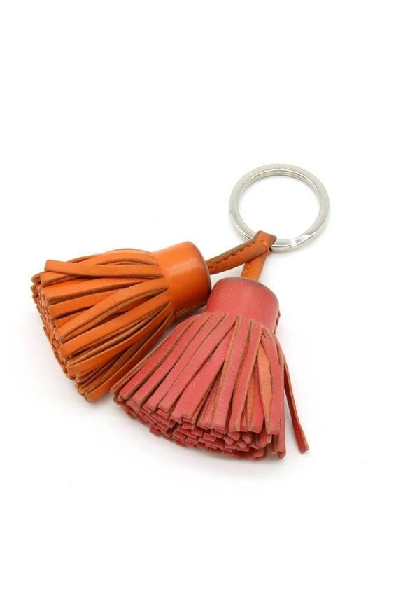 Pre-Owned HERMES Carmen Unodos Keyring Keychain Tassel Charm Leather Orange Pink (Fair)
