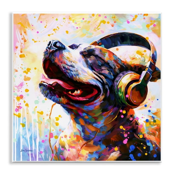 Stupell Industries Happy Dog & Headphones Animals & Insects Painting Unframed Art Print Wall Art, 12 x 12