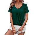 thumbnail image 2 of Camisetas Casuales de Verano para Mujer, Camisetas de Corta con Cuello en V, Color Verde Tinta, Talla XL, 2 of 7