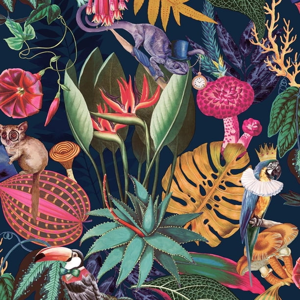 Holden Décor - Papel Pintado de Pared Wonderland Diseño Tropical (Azul Marino)