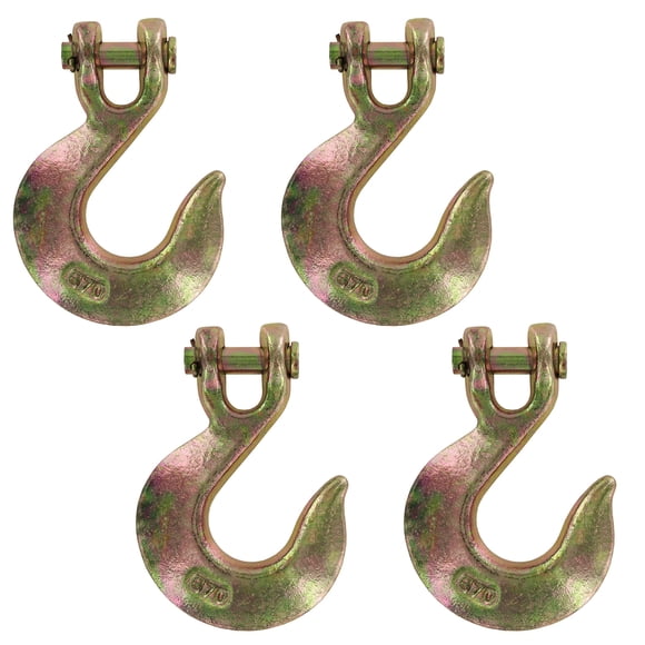 US Cargo Control 3/8 Inch Clevis Slip Hooks (4-Pack), Grade 70 Clevis Hooks for Tie Down Chain, Trailers, and Load Binding Applications, 6,600 LBS Working Load Limit, Yellow Zinc Chromate