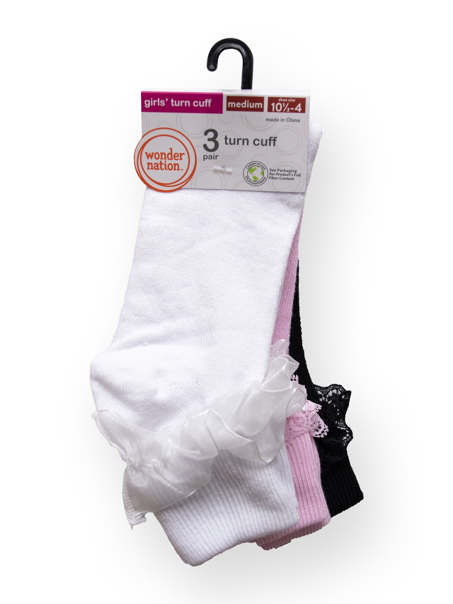 Wonder Nation Girls Dress Socks, 3 Pack, Sizes S-L