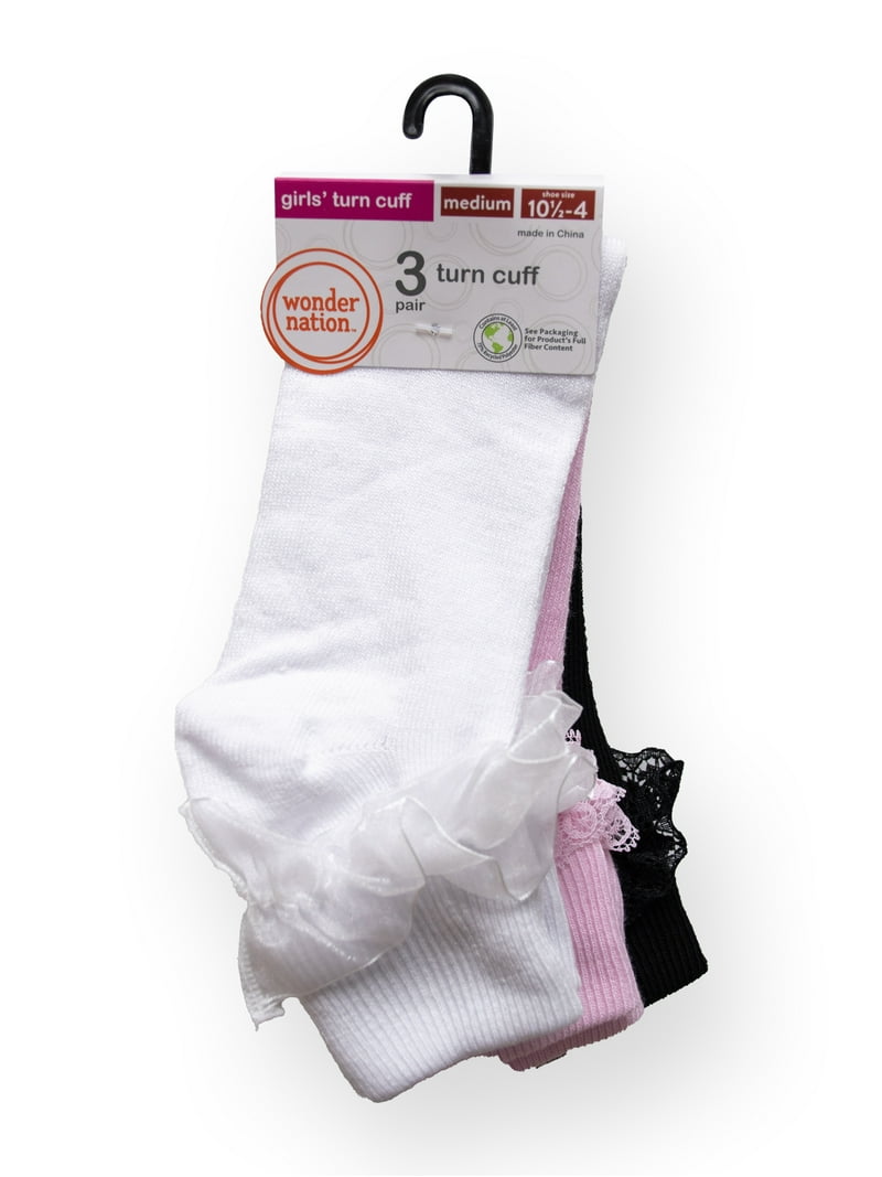 Wonder Nation Girls Dress Socks, 3 Pack, Sizes S-L