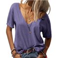 thumbnail image 2 of Deep V-neck Women Short Sleeved Casual Solid Colro T-shirt Tops, 2 of 4
