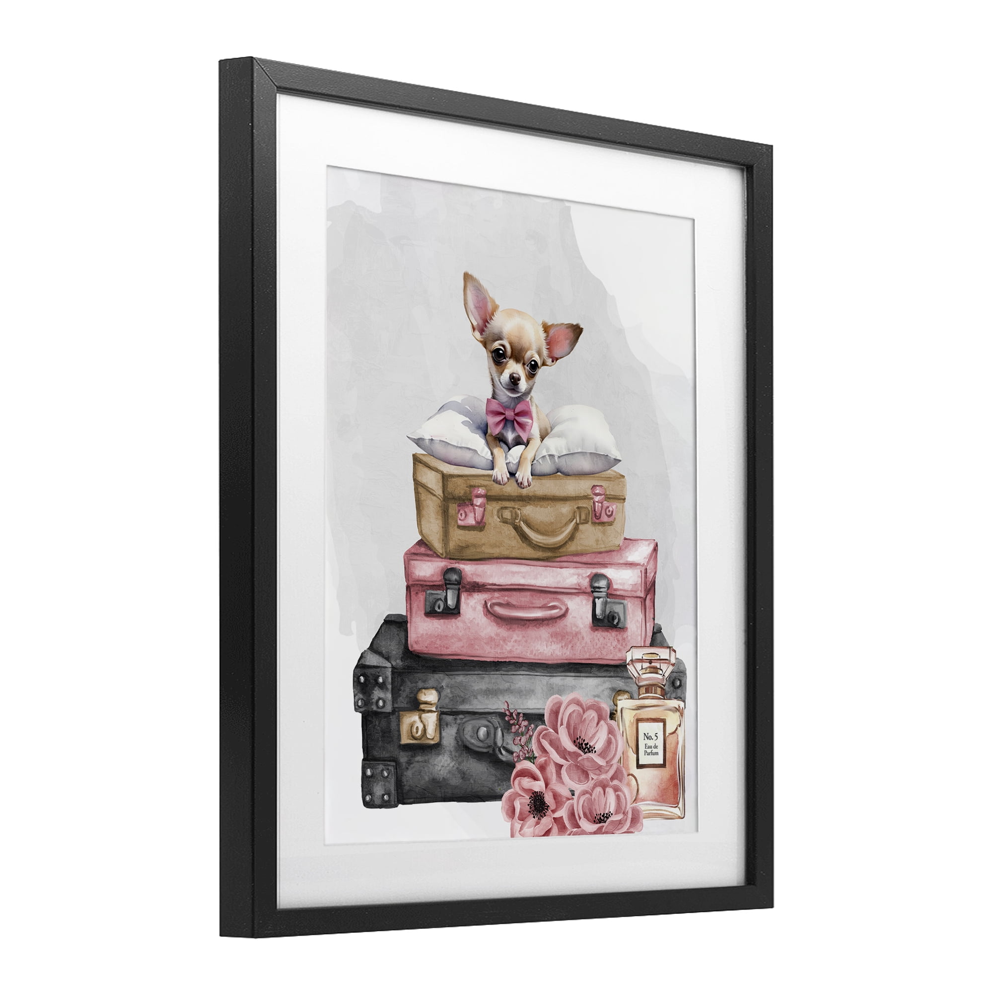 Stupell Industries Trendy Pup Travel Black Framed Print Under Glass, design by Kim Allen