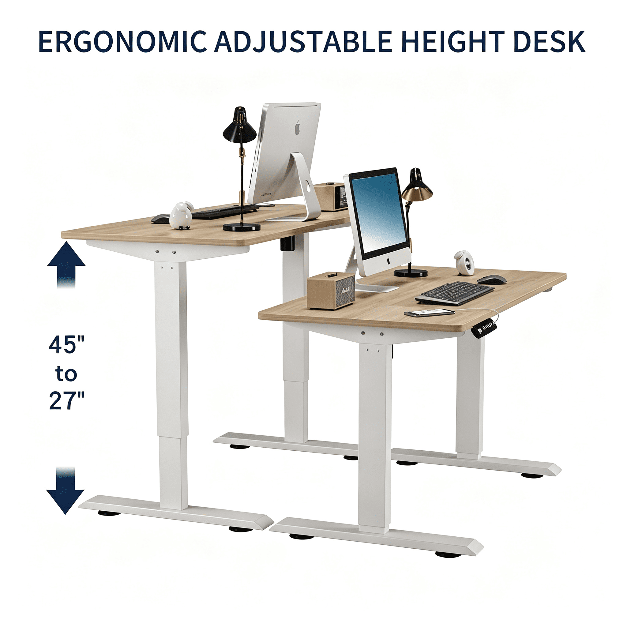 Astoutdoor 55x24 in Light Oak Electric Standing Desk Height Adjustable for Home Office