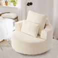 thumbnail image 3 of Fumahaus Upholstered Swivel Accent Chair, Oversized Comfy Round Sofa Chair with Two Pillows, Leisure Sofa Chair for Living Room Bedroom, Beige, 3 of 12