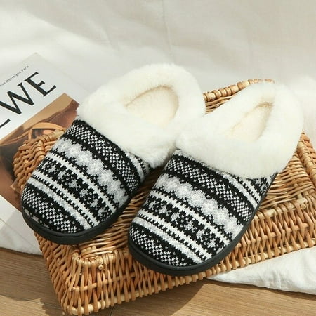 

CoCopeanut Winter Warm Cotton Slippers Women Men Flats Soft Non-Slip Fluffy Shoes Geometry Print Slides Vintage Couple Indoor House Slipper
