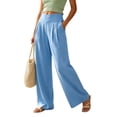 thumbnail image 5 of Women's Pants Dqueduo Women's Casual Solid Color Pleated Elastic Waist Pocketed Linen-Look Straight Leg Pants, 8 Colors Light Blue XL, 5 of 9