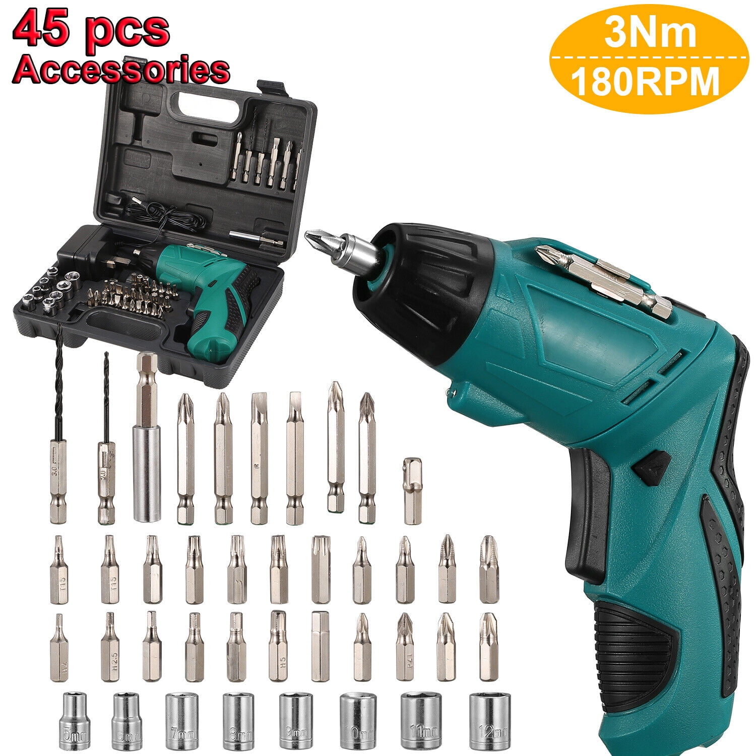 45 in1 Rechargeable Cordless Electric Screwdriver Drill Kit Power Tool