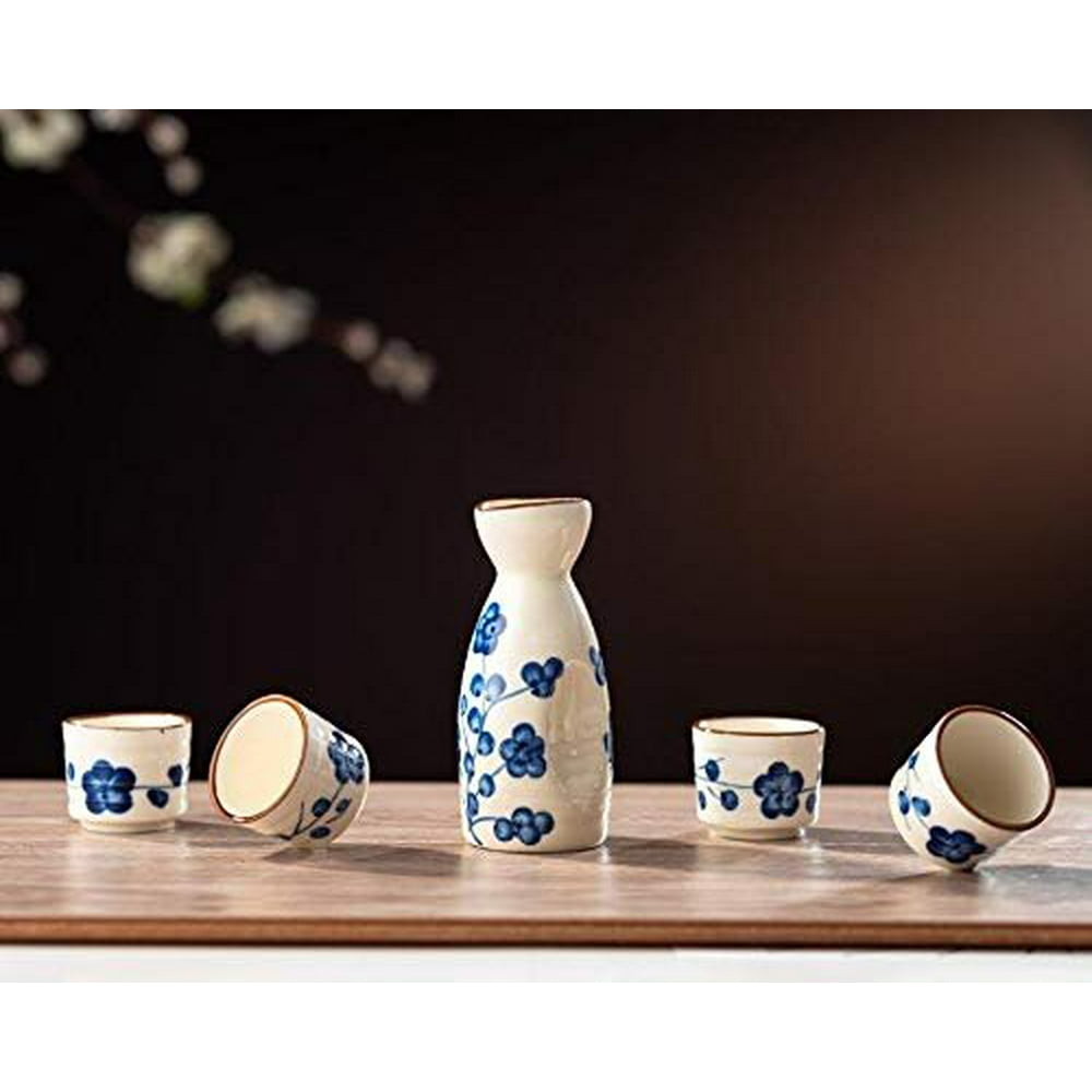 TJ Global 5Piece Sake Set, Durable Ceramic Japanese Sake Set with 1
