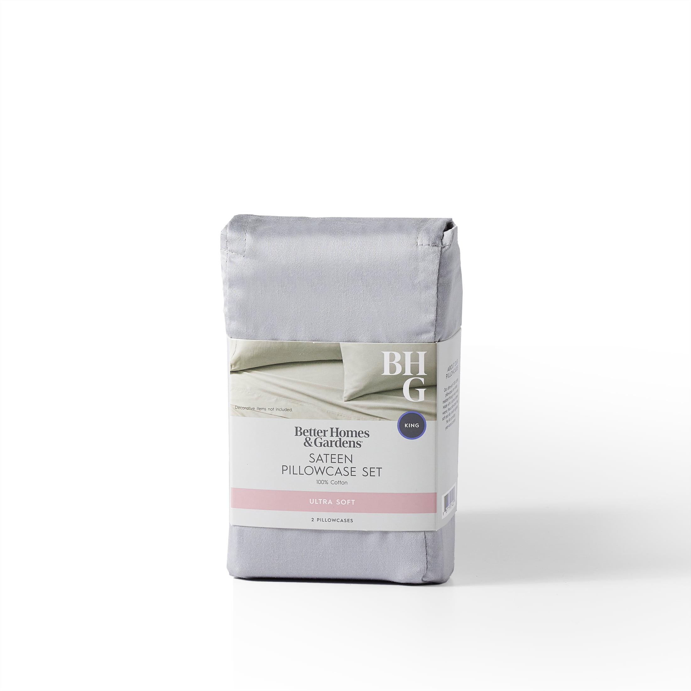 Better Homes & Gardens 2-Piece 300 Thread Count Cotton Sateen Pillowcase Set, Suzani Soft Silver, King