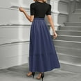 thumbnail image 4 of UoCefik Dresses For Women Casual Elegant Floral Summer Wedding Guest Dress Tie Belted Short Sleeve Empire Waist Teacher Flowy Long Dresses Navy XXL, 4 of 4
