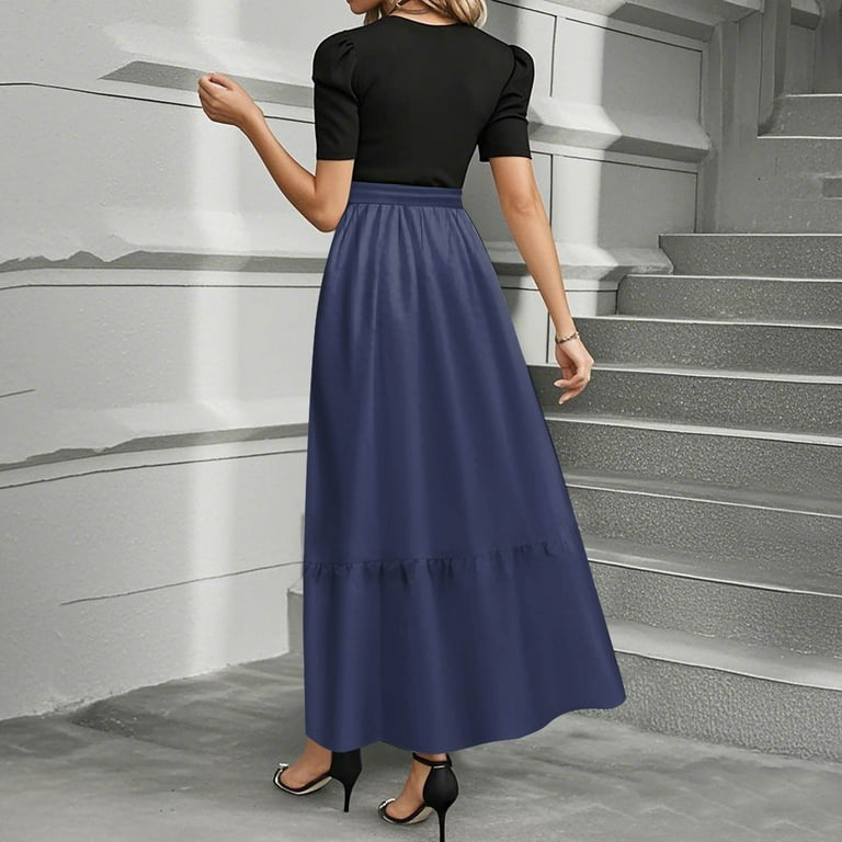 TQWQT Modest Dresses for Women Short Sleeve Teacher Dress Plain Print  Church Maxi Dresses Empire Waist Cute Patchwork Ruffle Hem A Line Dresses  Plus Size Modest Clothing Navy L - Walmart.com