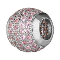 Disney Sleeping Beauty Girls' Pink CZ Rhodium Plated Sterling Silver Bead