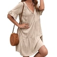thumbnail image 4 of Txlixc Vestido suelto de manga corta para mujer con versión de línea A, ropa de verano con cuello en V de color sólido de estilo simple Txlixc Estilo de ocio, 4 of 6