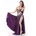 thumbnail image 3 of Falda de danza del vientre para mujer, vestido, traje de danza del vientre, abertura, largo Púrpura, 3 of 9
