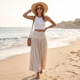 thumbnail image 3 of longantii Women's Maxi Skirts Cotton Linen Flowy Skirt Classic Fit A-Line Pleated Outfits Summer Vacation Clothes Beige S, 3 of 5
