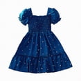 thumbnail image 3 of NOLDARES Girl's Dresses Ruffle Sleeve Tiered Swing Cute Casual Sundress for Holiday Daily Cute Summer Party(Blue,5-6 Years), 3 of 5