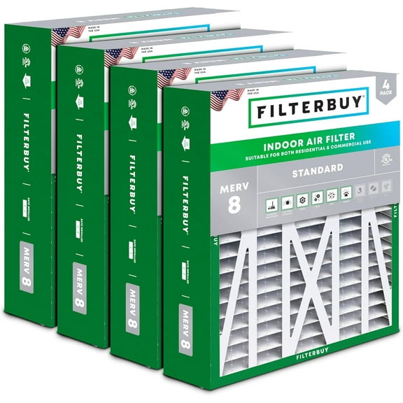 Filterbuy 20x23x5 Air Filter MERV 8 Dust Defense, Pleated HVAC AC Furnace Filter Replacement for Carrier, Bryant & More, 4-Pack