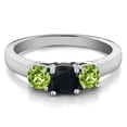 thumbnail image 2 of Gem Stone King 1.08 Cttw Black Onyx and Green Peridot 3-Stone Ring for Women | 925 Silver | Gemstone Birthstone | Round 5MM and 4MM | Three Stone Wedding Engagement Anniversary Promise Ring| Size 6, 2 of 5