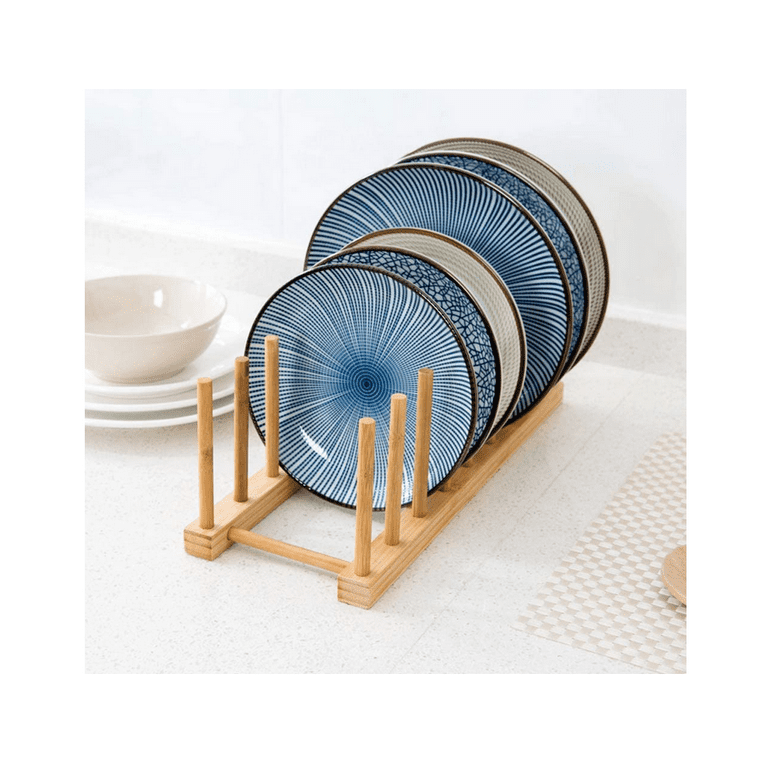 8 Pcs Wooden Plate Racks 8 Slots Plate Organizer for Cabinet Bowl Cup  Cutting Board Drying Rack Dish Organizer Plate Holder Rack for Drawers Pot  Lid