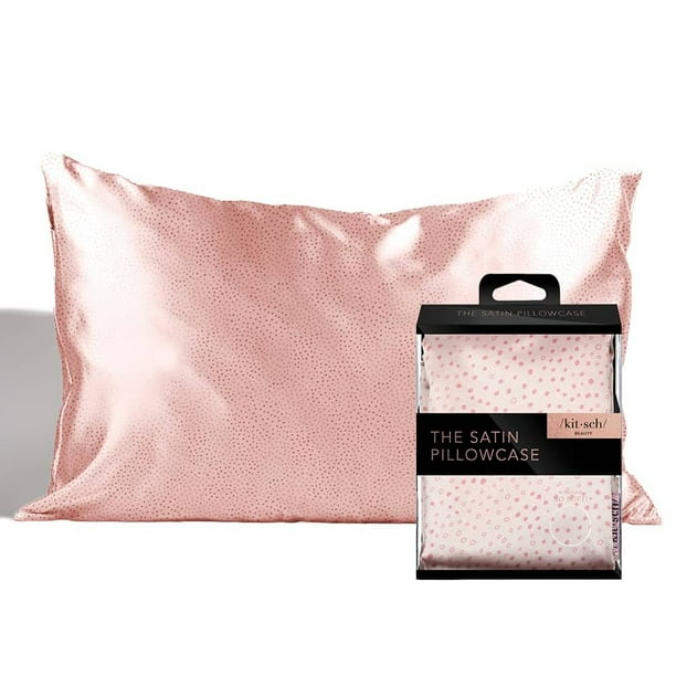 Kitsch Satin Pillowcase with Zipper for Hair & Skin, Softer Than Silk Pillow Cases Queen, Smooth Pillow Covers, Machine Washable, Wrinkle-Free, Cooling Satin Pillow Cases Standard Size 19x26 Micro Dot