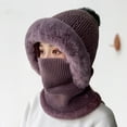 thumbnail image 3 of Knitted Hat Multipurpose Fuzzy Plush Ears Protection Pure Color Autumn Winter Women Face Cover Neck Gaiter Warmer Beanie Cap for Outdoor,Black, 3 of 8