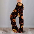 thumbnail image 2 of Garbnen Halloween Pants Pajamas Pumpkins Print Women’s Lounge Pants Comfy Cute Elastic Waist Fall Winter Wide Leg Sleep Pants for Women S, 2 of 7